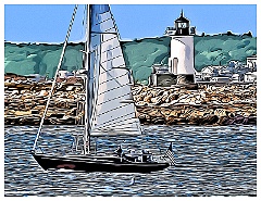 Sailing Past Straitsmouth Lighthouse - Digital Painting